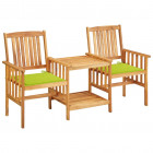 Chaises de jardin avec table à thé et coussins acacia solide