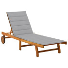 Transat chaise longue bain de soleil lit de jardin terrasse meuble d'extérieur avec coussin bois d'acacia solide helloshop26 02_0012409