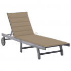 Chaise longue de jardin avec coussin gris bois d'acacia solide