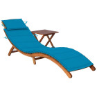 Transat chaise longue bain de soleil lit de jardin terrasse meuble d'extérieur avec table et coussin bois d'acacia helloshop26 02_0012617
