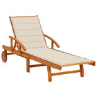 Transat chaise longue bain de soleil lit de jardin terrasse meuble d'extérieur avec coussin bois d'acacia solide helloshop26 02_0012383