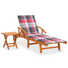 Transat chaise longue bain de soleil lit de jardin terrasse meuble d'extérieur avec table et coussin bois d'acacia helloshop26 02_0012610