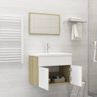  Ensemble de meubles de salle de bain 2pcs Blanc et chêne sonoma