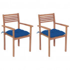 Chaises de jardin 2 pcs avec coussins bleu bois de teck massif