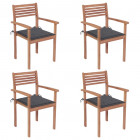 Chaises de jardin 4 pcs avec coussins anthracite teck solide