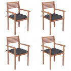 Chaises de jardin 4 pcs avec coussins anthracite teck solide