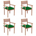 Chaises de jardin 4 pcs avec coussins vert bois de teck solide