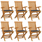 Chaises de jardin avec coussins 6 pcs bois de teck - Couleur des coussins au choix