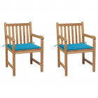 Chaises de jardin 2 pcs avec coussins bleu bois de teck massif