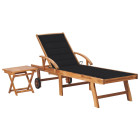 Transat chaise longue bain de soleil lit de jardin terrasse meuble d'extérieur avec table et coussin bois de teck solide helloshop26 02_0012646