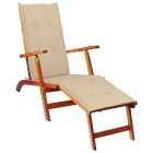 Transat chaise longue bain de soleil lit de jardin terrasse meuble d'extérieur avec repose-pied et coussin acacia solide helloshop26 02_0012577