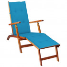 Chaise de terrasse avec repose-pied et coussin acacia solide - Couleur au choix