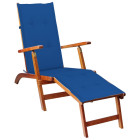 Transat chaise longue bain de soleil lit de jardin terrasse meuble d'extérieur avec repose-pied et coussin acacia solide helloshop26 02_0012574