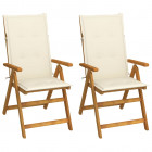 Chaises inclinables de jardin 2 pcs avec coussins bois d'acacia