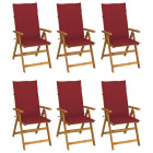 Chaises pliables de jardin 6 pcs avec coussins bois d'acacia rouge bordeaux