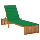 Transat chaise longue bain de soleil lit de jardin terrasse meuble d'extérieur avec coussin bois d'acacia solide helloshop26 02_0012335