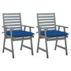 Chaises à dîner d'extérieur 2 pcs avec coussins acacia massif - Couleur des coussins au choix