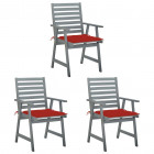Chaises à dîner d'extérieur 3 pcs avec coussins acacia massif - Rouge