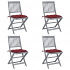 Chaises pliables d'extérieur 4 pcs avec coussins bois d'acacia - Rouge-bordeaux