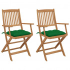 Chaises pliables de jardin 2 pcs avec coussins bois d'acacia