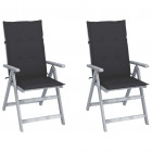 Chaises inclinables de jardin 2 pcs avec coussins bois d'acacia - Anthracite