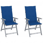 Chaises inclinables de jardin 2 pcs avec coussins bois d'acacia - Bleu-royal