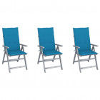 Chaises inclinables de jardin 3 pcs avec coussins bois d'acacia - Bleu