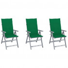 Chaises inclinables de jardin 3 pcs avec coussins bois d'acacia - Vert