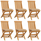 Chaises de jardin avec coussins beige 6 pcs bois de teck massif