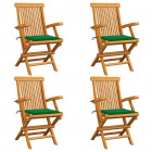 Chaises de jardin avec coussins vert 4 pcs bois de teck massif