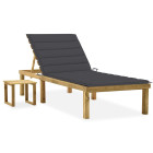 Transat chaise longue bain de soleil lit de jardin terrasse meuble d'extérieur avec table et coussin pin imprégné helloshop26 02_0012658