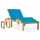 Chaise longue de jardin avec table et coussin pin imprégné