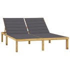 Transat chaise longue bain de soleil lit de jardin terrasse meuble d'extérieur double avec coussins anthracite pin imprégné helloshop26 02_0012731