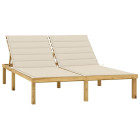 Transat chaise longue bain de soleil lit de jardin terrasse meuble d'extérieur double et coussins crème bois de pin imprégné helloshop26 02_0012754