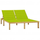 Chaise longue double et coussins vert vif bois de pin imprégné