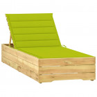 Chaise longue avec coussin vert vif bois de pin imprégné