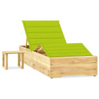 Transat chaise longue bain de soleil lit de jardin terrasse meuble d'extérieur 198 cm avec table et coussin pin imprégné helloshop26 02_0012656