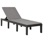 Transat chaise longue bain de soleil lit de jardin terrasse meuble d'extérieur avec coussin plastique anthracite helloshop26 02_0012500