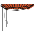 Auvent automatique rétractable poteaux 6x3 m orange et marron