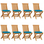 Chaises de jardin avec coussins bleu clair 8 pcs teck massif