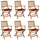 Chaises pliables de jardin 6 pcs avec coussins bois d'acacia rouge bordeaux