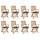 Chaises pliables d'extérieur avec coussins 8 pcs bois d'acacia - Couleur au choix