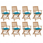 Chaises pliables d'extérieur avec coussins 8 pcs bois d'acacia bleu clair