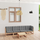 salon de jardin 5 pcs avec coussins bois de pin massif