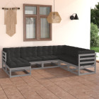 salon de jardin 7 pcs avec coussins bois de pin massif