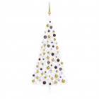  Demi-arbre de Noël artificiel avec LED et boules Blanc 180 cm