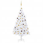  Arbre de Noël artificiel avec LED et boules Blanc 210 cm PVC