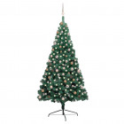  Demi-arbre de Noël artificiel avec LED et boules Vert 210 cm