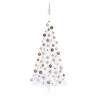  Demi-arbre de Noël artificiel avec LED et boules Blanc 210 cm