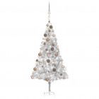 Arbre de noël artificiel avec led et boules argenté 180 cm pet